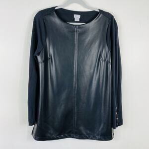 Chico's Top Medium 1 8 Black Faux Leather Ponte Long Sleeve Tunic